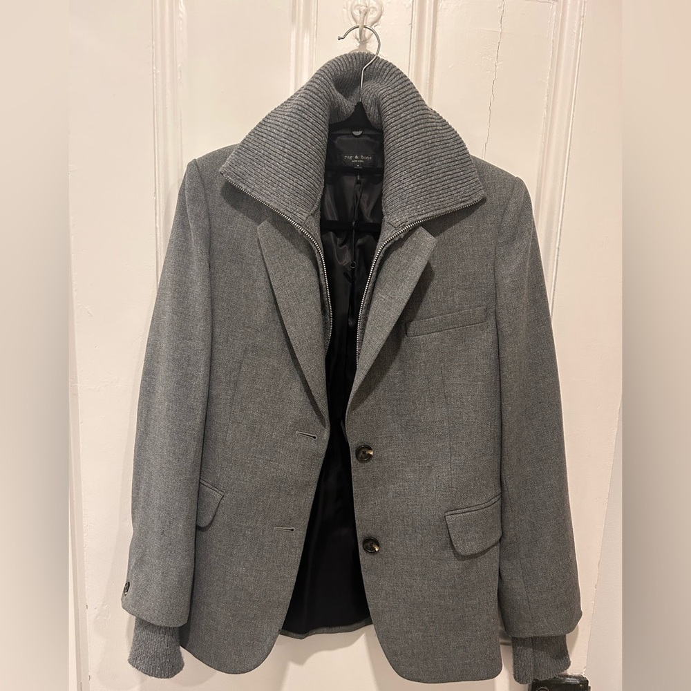 Rag & Bone Gray Frank Blazer with Ribbed Collar